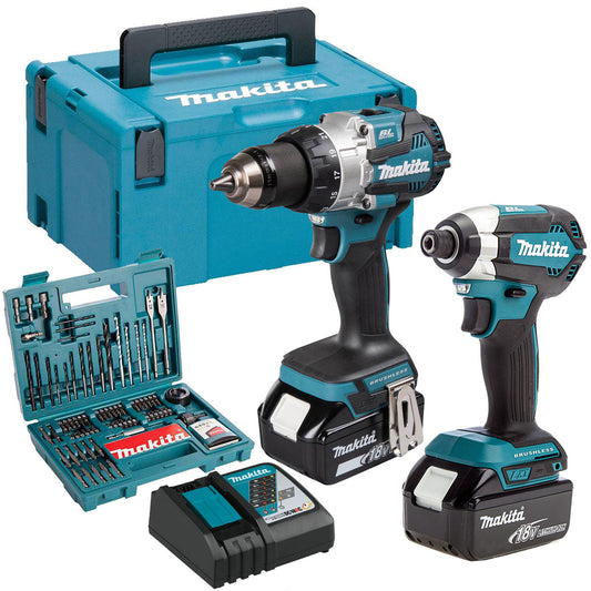 Makita DLX2507TJ 18V Combi Drill & Impact Driver With 2 x 5.0Ah Battery & 100 Accessory Set - MonkeyTools