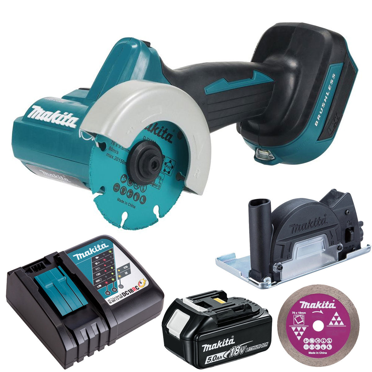 Makita DMC300Z 18V 76mm Brushless Disc Cutter With 1 x 5.0Ah Battery & Charger - MonkeyTools