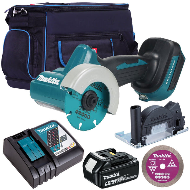 Makita DMC300Z 18V 76mm Brushless Disc Cutter With 1 x 5.0Ah Battery Charger & Bag - MonkeyTools