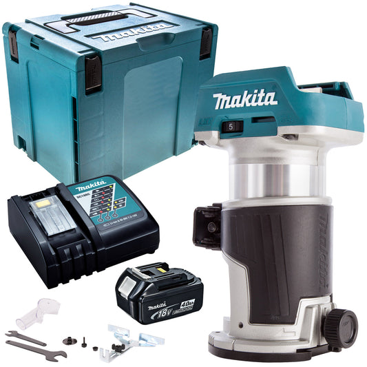 Makita DRT50ZJ 18V Brushless Router Trimmer with 1 x 4.0Ah Battery & Charger - MonkeyTools