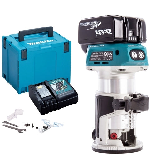Makita DRT50ZJ 18V Brushless Router Trimmer with 1 x 5.0Ah Battery & Charger in Case - MonkeyTools