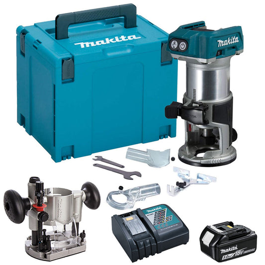 Makita DRT50ZJ 18V Brushless Router Trimmer With 5.0Ah Battery & Charger + Accessories - MonkeyTools