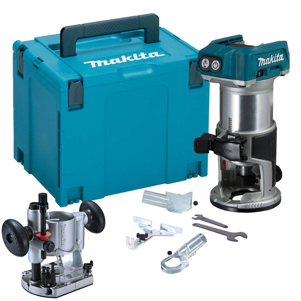 Makita DRT50ZJ 18V Brushless Router Trimmer With Plunge Router Base & Dust Nozzle Set - MonkeyTools