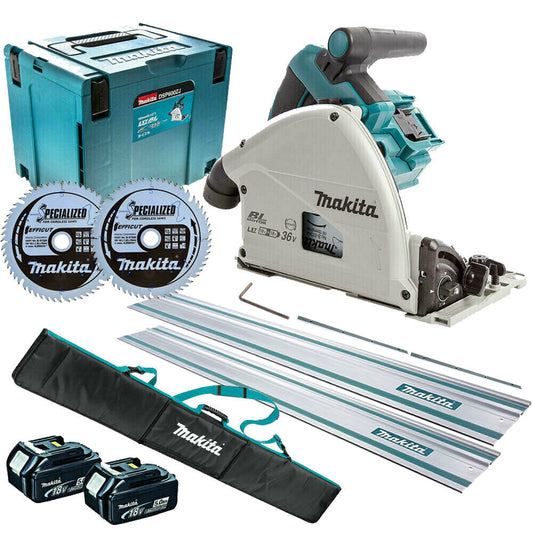 Makita DSP600TJ 36V 165mm Brushless Plunge Saw 2 x 5.0Ah Batteries & Accessories - MonkeyTools