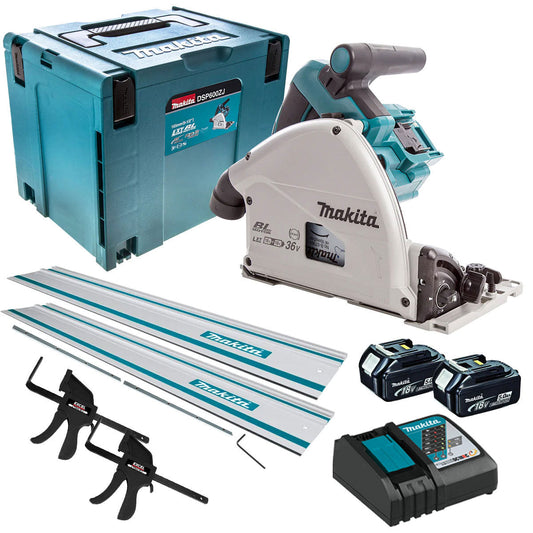 Makita DSP600TJ 36V Brushless Plunge Saw 2 x 5.0Ah Batteries & Accessories Set - MonkeyTools