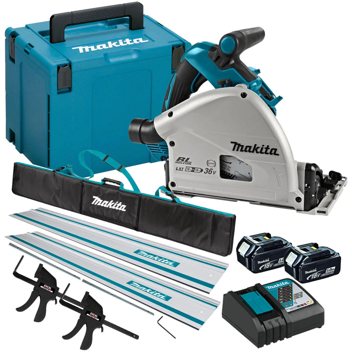 Makita DSP601ZJU 36V  Brushless AWS Plunge Saw Rail kit with 2 x 5.0ah & Charger - MonkeyTools