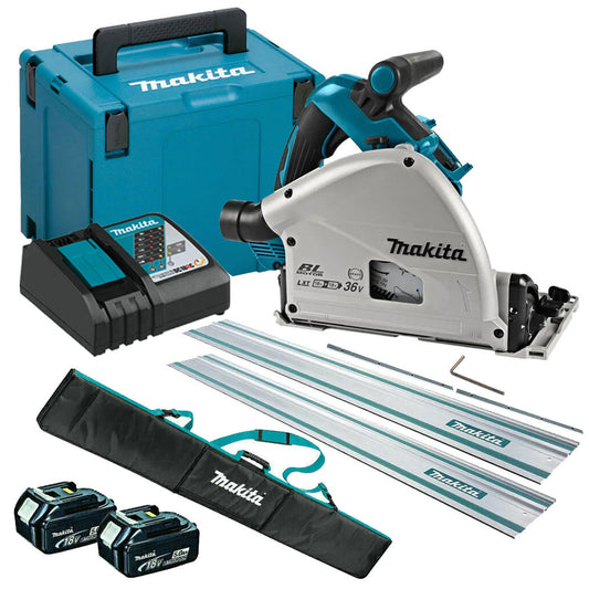 Makita DSP601ZJU 36V Brushless AWS Plunge Saw with 2 x 5.0Ah Battery & Charger + Accessories - MonkeyTools