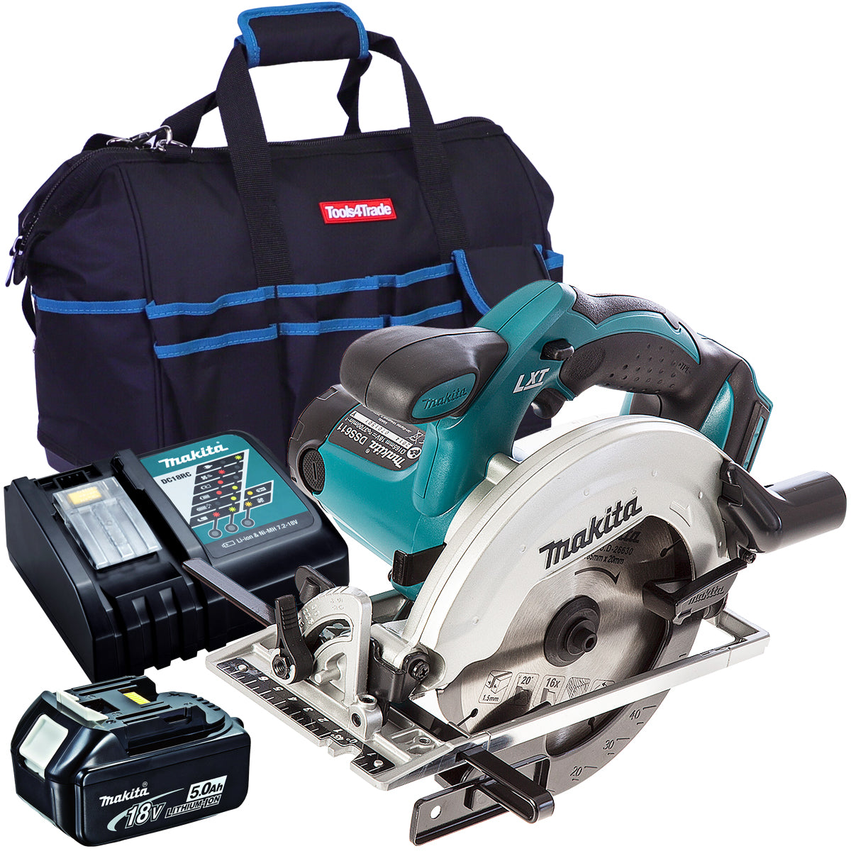 Makita DSS611Z 18V Cordless 165mm Circular Saw with 1 x 5.0Ah Battery Charger & Bag - MonkeyTools