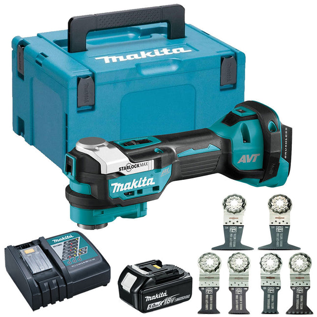 Makita DTM52Z 18V Brushless Multi Tool With 1 x 5.0Ah Battery Charger Case & 6 Piece Accessories Set - MonkeyTools