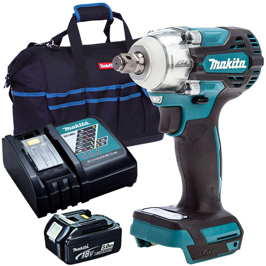 Makita DTW300Z 18V 1/2" Brushless Impact Wrench with 1 x 5.0Ah Battery Charger & Tool Bag - MonkeyTools