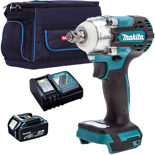 Makita DTW300Z 18V Brushless 1/2" Impact Wrench with 1 x 5.0Ah Battery Charger & Tool Bag - MonkeyTools