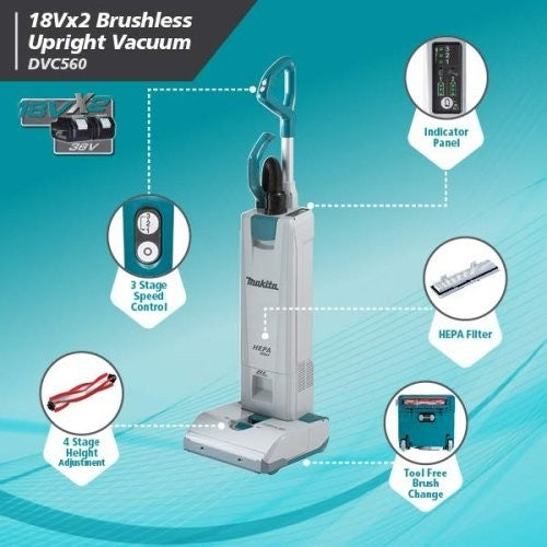 Makita DVC560Z 36V Brushless Upright Vacuum Cleaner Body Only - MonkeyTools