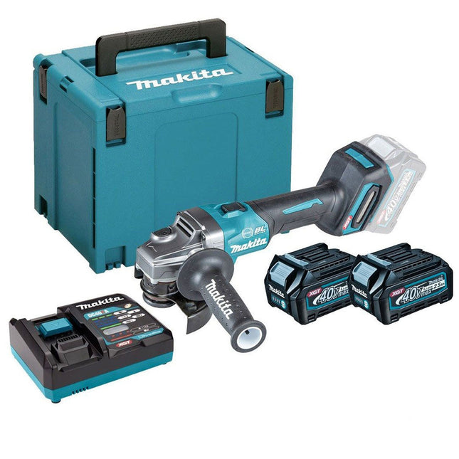 Makita GA004GD201 40V XGT Brushless 115mm Angle Grinder with 2 x 2.5Ah Battery, Charger & Case - MonkeyTools