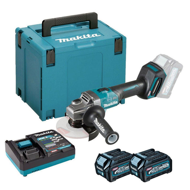 Makita GA005GD201 40V XGT Brushless 125mm Angle Grinder With 2 x 2.5Ah Battery, Charger & Case - MonkeyTools