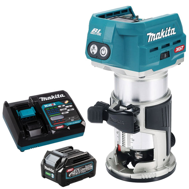 Makita RT001GZ01 40V Brushless Router Trimmer With 1 x 2.5Ah Battery & Charger - MonkeyTools