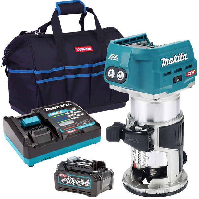 Makita RT001GZ01 40V Brushless Router Trimmer With 1 x 2.5Ah Battery Charger & Bag - MonkeyTools