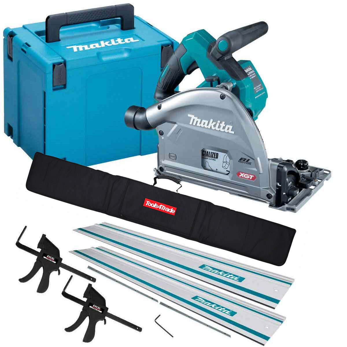 Makita SP001GZ03 40V Brushless Plunge Saw + 2 x Guide Rail Connector & Clamp Set - MonkeyTools