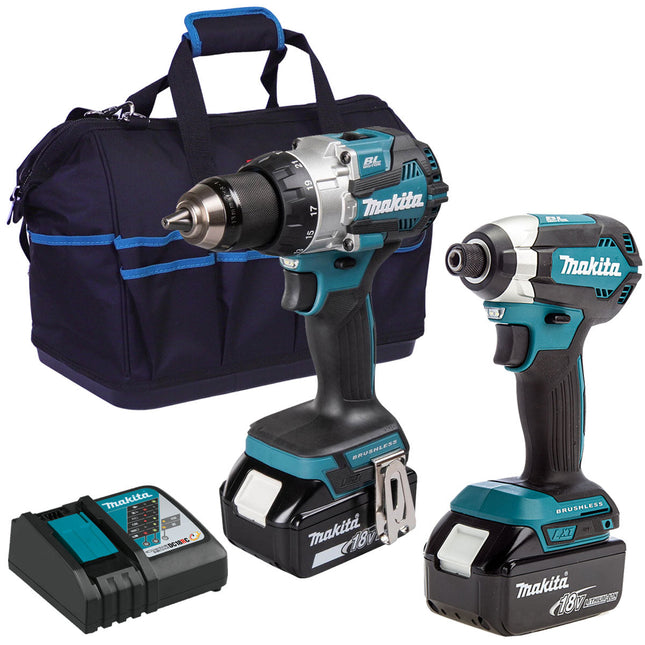 Makita Twin Pack 18V Combi Drill & Impact Driver With 2 x 5.0Ah Battery & Tool Bag - MonkeyTools