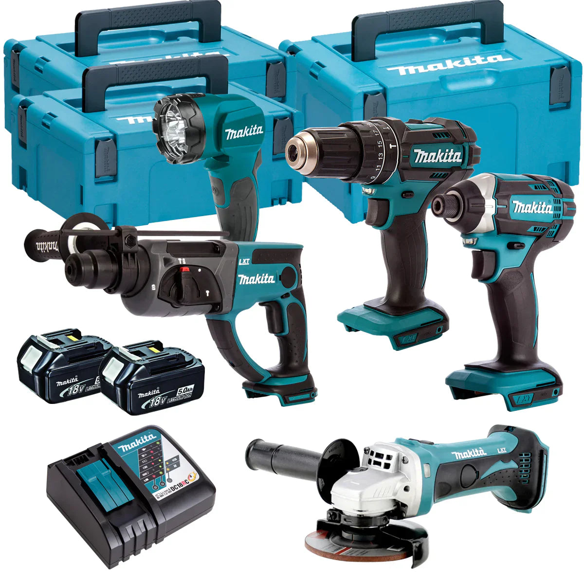 Makita 5 Piece Kit 18V Li-ion With 2 x 5.0Ah Batteries Charger - MonkeyTools