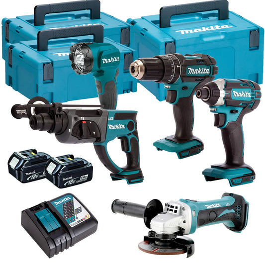 Makita 5 Piece Kit 18V Li-ion With 2 x 5.0Ah Batteries Charger - MonkeyTools