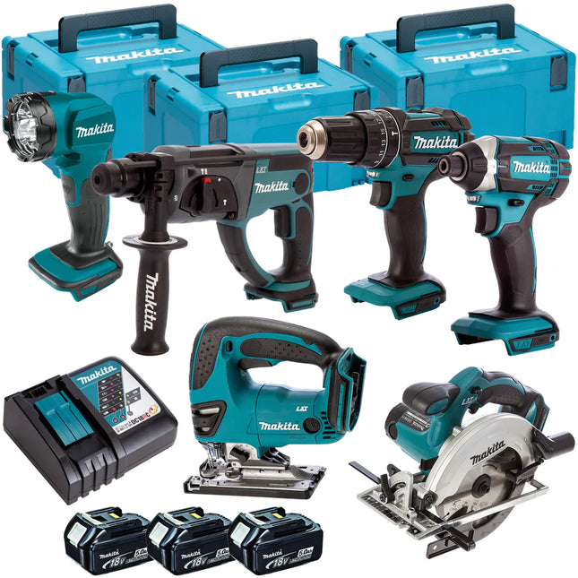 Makita 6 Piece Kit 18V Li-ion with 3 x 5.0Ah Batteries & Charger - MonkeyTools
