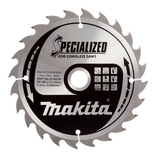 MAKITA B-09167 165MM X 20MM X 24T CIRCULAR SAW BLADE SPECIALIZED - MonkeyTools