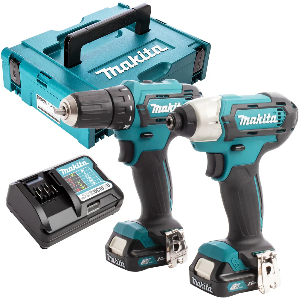 MAKITA CLX224AJ 10.8V / 12V MAX CXT SLIDE DRILL DRIVER/IMPACT DRIVER TWIN KIT INC 2X 2.0AH BATTS - MonkeyTools