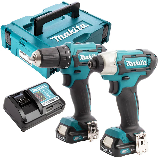MAKITA CLX224AJ 10.8V / 12V MAX CXT SLIDE DRILL DRIVER/IMPACT DRIVER TWIN KIT INC 2X 2.0AH BATTS - MonkeyTools