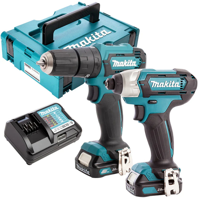 MAKITA CLX228AJ 10.8V / 12V MAX CXT SLIDE COMBI DRILL/IMPACT DRIVER TWIN KIT INC 2X 2.0AH BATTS - MonkeyTools