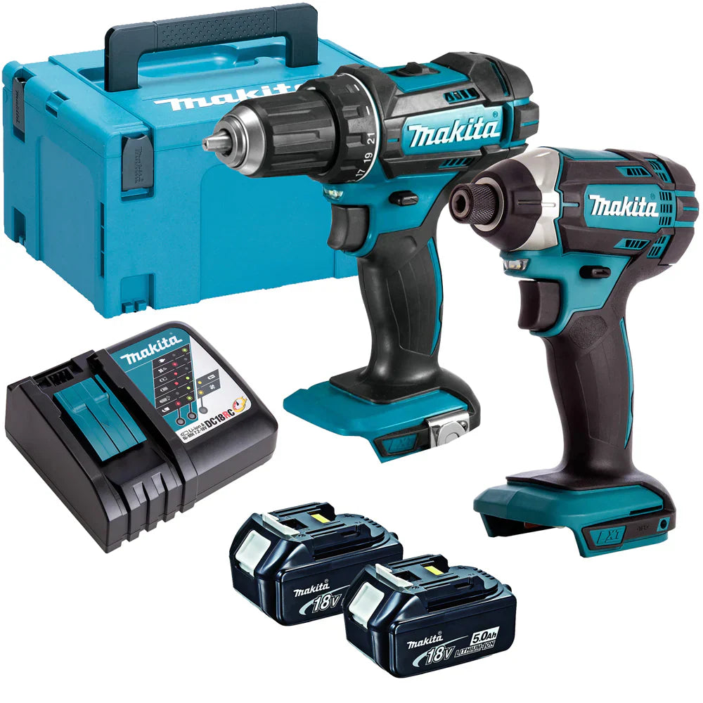 Makita DLX2131TJ 18V Combi Drill + Impact Driver Twin Kit With 2 x 5.0Ah Battery Charger In Type 3 Case - MonkeyTools
