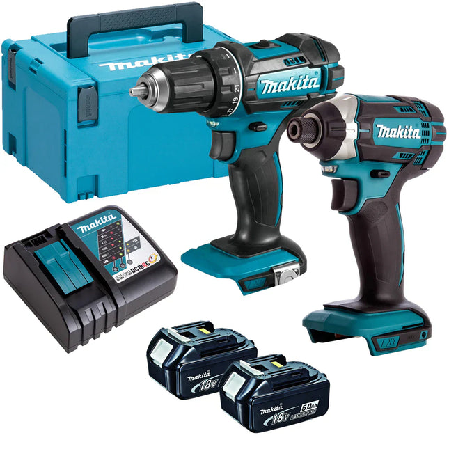 Makita DLX2131TJ 18V Combi Drill + Impact Driver Twin Kit With 2 x 5.0Ah Battery Charger In Type 3 Case - MonkeyTools