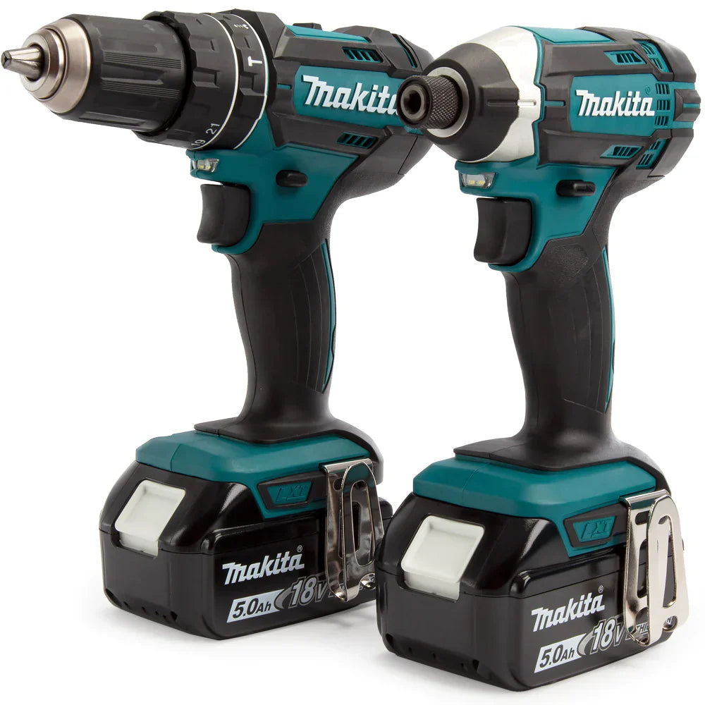 Makita DLX2131TJ 18V LXT Twin Kit 2 x 5.0Ah Batteries with 100 Piece Drill Set - MonkeyTools