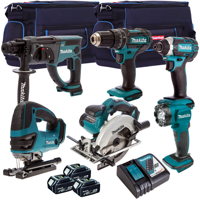 Makita 18V 6 Piece Cordless Power Tool Kit with 3 x 5.0Ah Battery Charger & Bag T4TKIT-225 - MonkeyTools