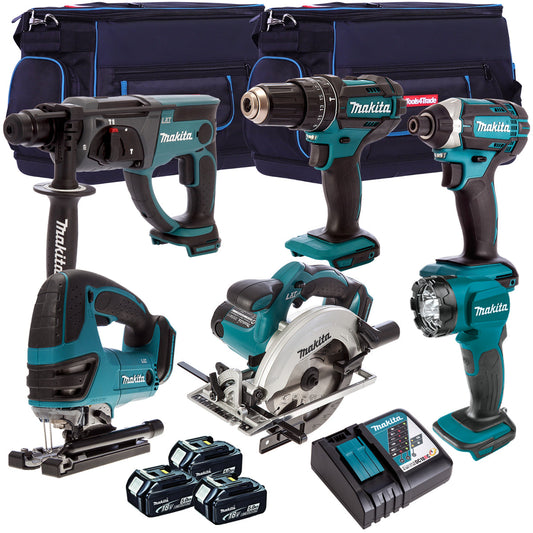 Makita 18V 6 Piece Cordless Power Tool Kit with 3 x 5.0Ah Battery Charger & Bag T4TKIT-225 - MonkeyTools