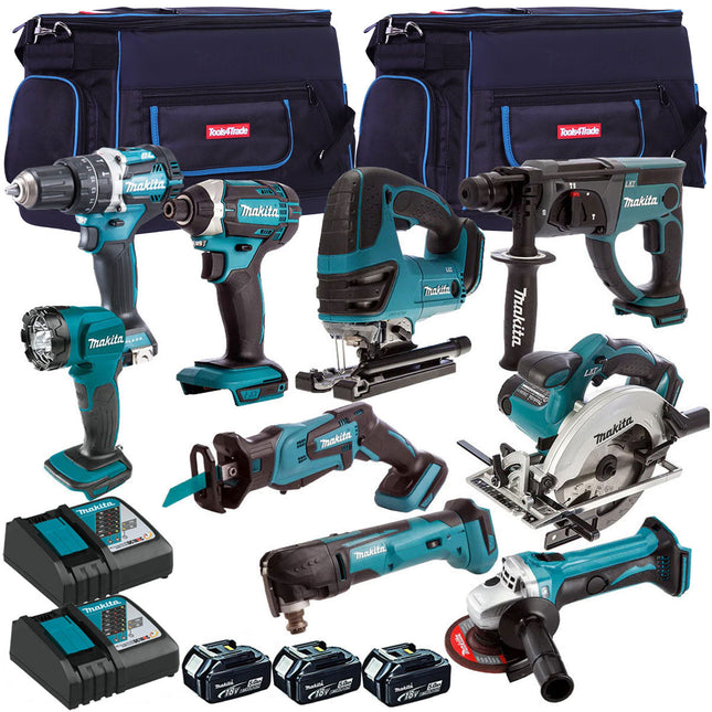Makita 18V 9 Piece Power Tool Kit with 3 x 5.0Ah Batteries with Charger & 2 x Bag T4TKIT-12997 - MonkeyTools