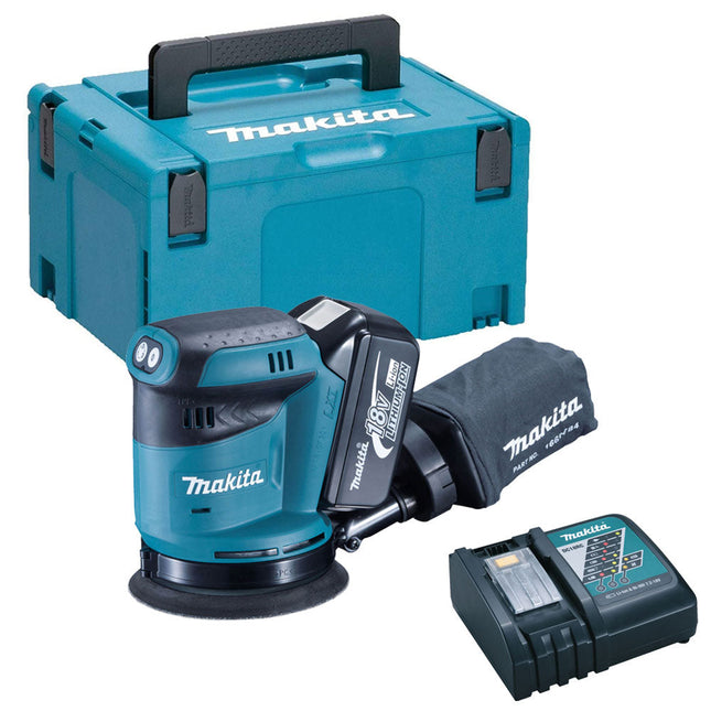 Makita DBO180Z 18V Cordless 125mm Random Orbit Sander with 1 x 5.0Ah Battery Charger & Type 3 Case - MonkeyTools
