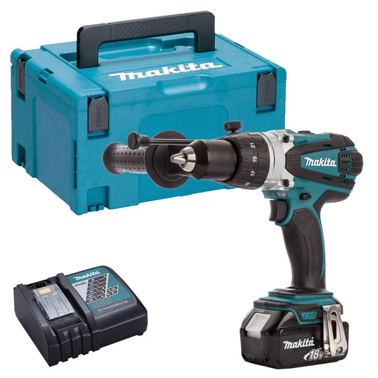 Makita DHP458Z 18V Combi Drill with 1 x 5.0Ah Battery Charger & Type 3 Case - MonkeyTools