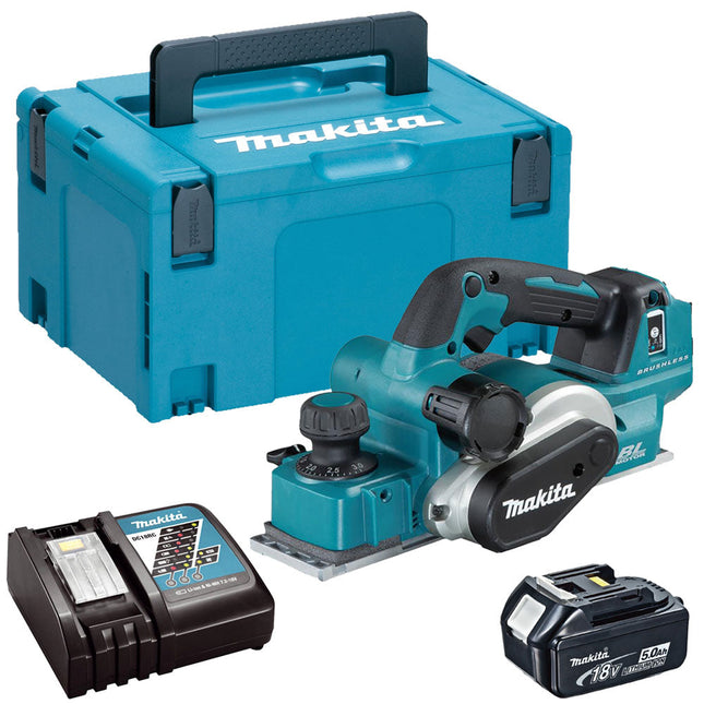 Makita DKP181Z 18V Brushless 82mm Planer with 1 x 5.0Ah Battery Charger & Type 3 Case - MonkeyTools