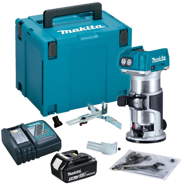 Makita DRT50Z 18V Cordless Brushless Router Trimmer with 1 x 5.0Ah Battery Charger & Type 4 Case - MonkeyTools