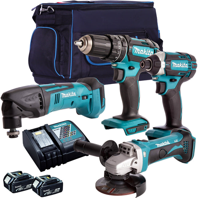 Makita T4T4051TJ 18V 4 Piece Cordless Power Tool Kit with 2 x 5.0Ah Battery Charger & Bag - MonkeyTools