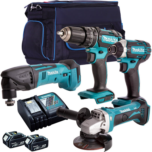 Makita T4T4051TJ 18V 4 Piece Cordless Power Tool Kit with 2 x 5.0Ah Battery Charger & Bag - MonkeyTools