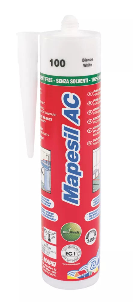 MAPEI MAPESIL AC 100 SOLVENT-FREE SILICONE SEALANT WHITE 310ML - MonkeyTools