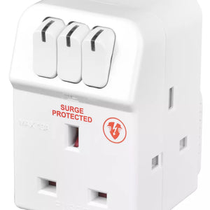 MASTERPLUG 13A FUSED 3-WAY SURGE-PROTECTED PLUG ADAPTOR WHITE - MonkeyTools