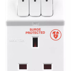 MASTERPLUG 13A FUSED 3-WAY SURGE-PROTECTED PLUG ADAPTOR WHITE - MonkeyTools