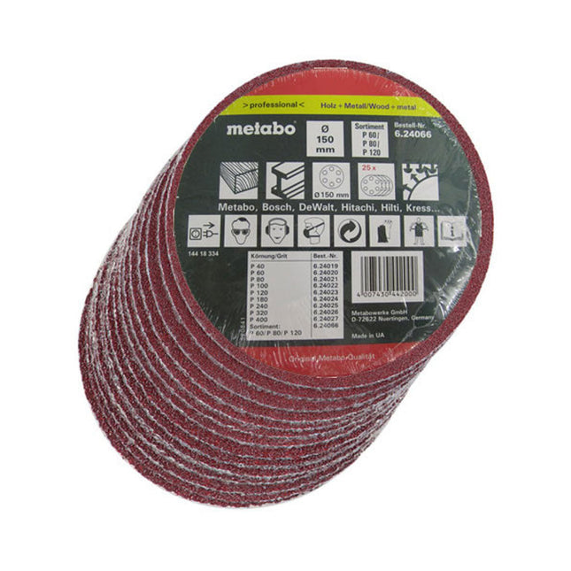 METABO 624066000 ORBITAL HOOK & LOOP ASSORTED SANDING SHEETS 150MM X 25 PCS - MonkeyTools