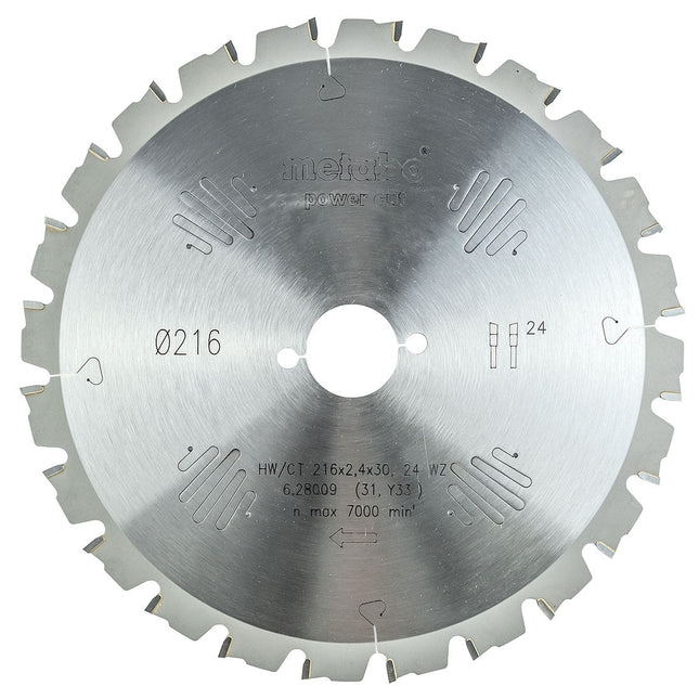 METABO 628009000 POWER CUT WOOD - PROFESSIONAL 216MM X 30MM CIRCULAR SAW BLADE 24T - MonkeyTools