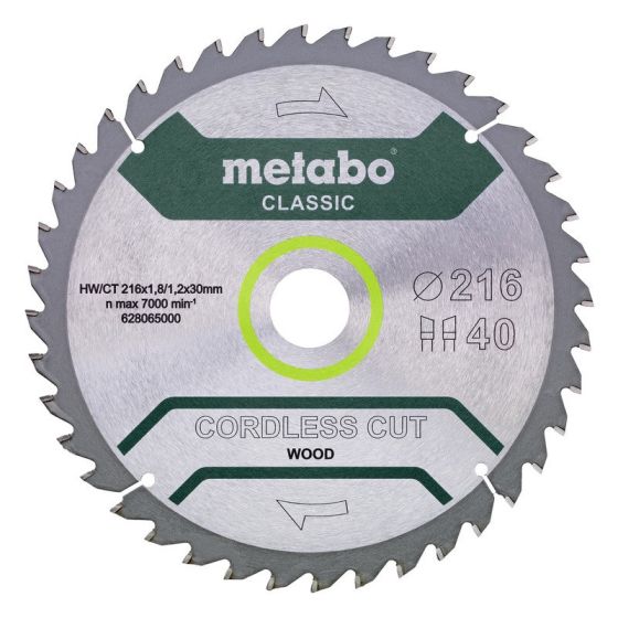 METABO 628654000 CORDLESS CUT WOOD - CLASSIC 216MM X 30MM CIRCULAR SAW BLADE 40T - MonkeyTools