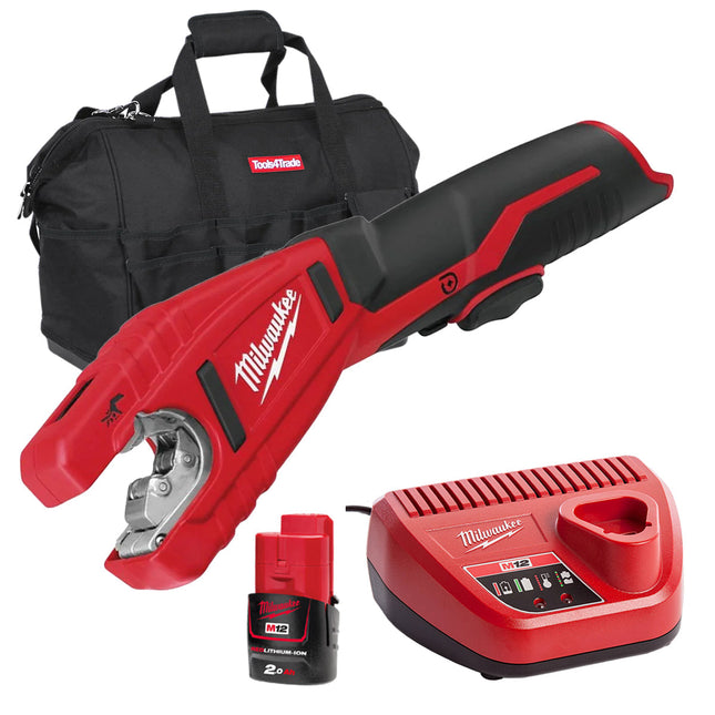 Milwaukee C12PC-0 12V Compact Pipe Cutter with 1 x 2.0Ah Battery Charger & Bag - MonkeyTools