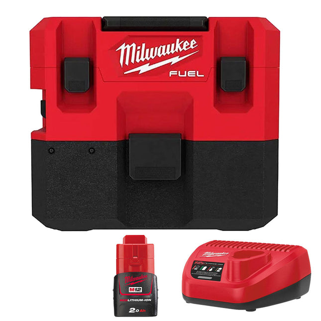 Milwaukee M12 FVCL-0 12V FUEL Brushless Wet & Dry Vacuum with 1 x 2.0Ah Battery Charger - MonkeyTools