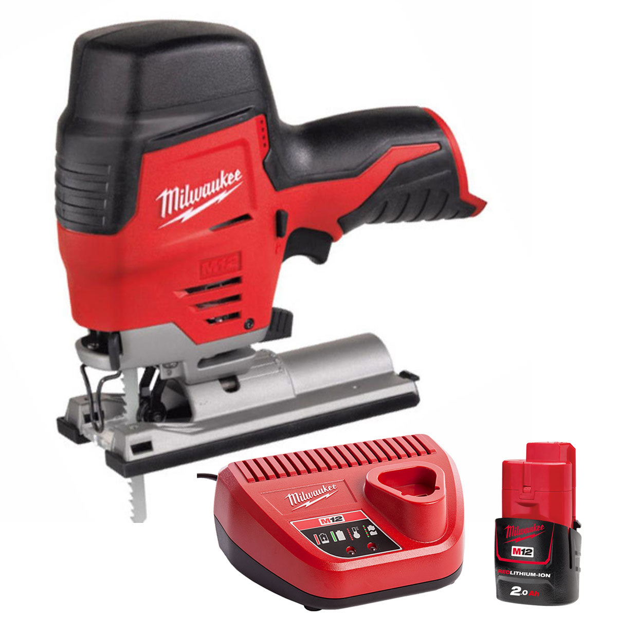 Milwaukee M12JS-0 12V Cordless Compact Jigsaw with 1 x 2.0Ah Battery & Charger - MonkeyTools